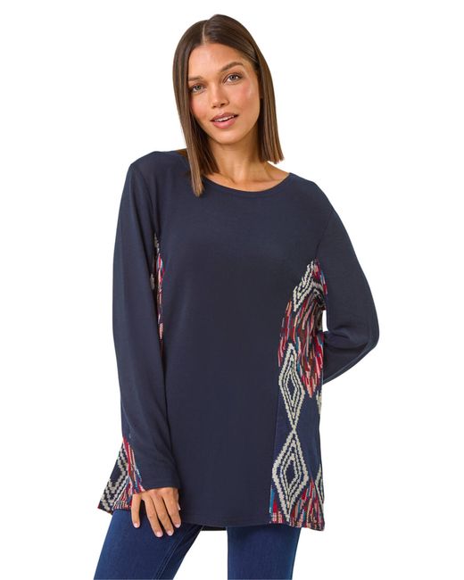Roman Blue Side Printed Stretch Tunic Top