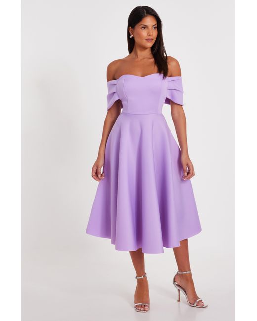 Quiz Purple Bardot Midi Skater Dress