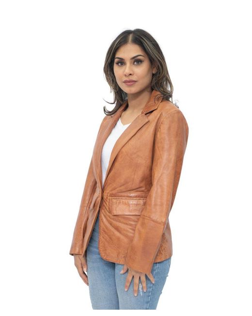Infinity Leather Orange Soft Blazer Jacket-Apeldoorn