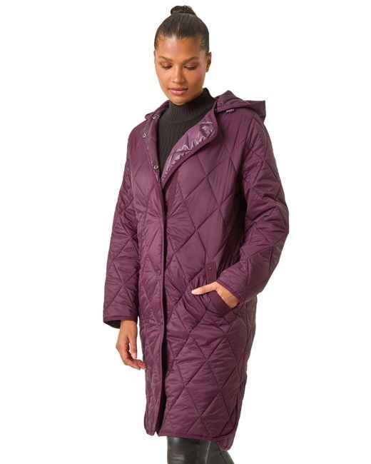 Roman Purple Iridescent Diamond Quilted Hooded Coat