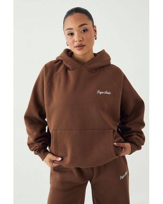 DSGN Studio Brown Script Embroidered Oversized Hoodie