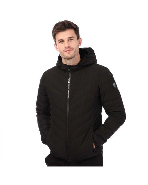 EA7 Black Emporio Armani Premium Shield Down Hooded Jacket for men