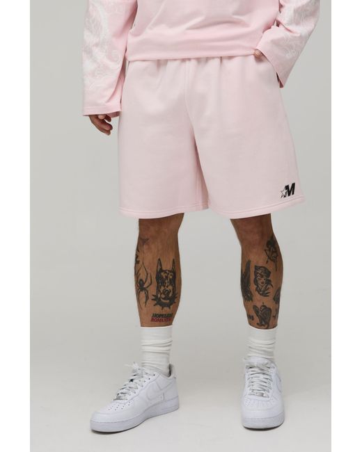 BoohooMAN Pink Baggy Fit M Star Jersey Short for men