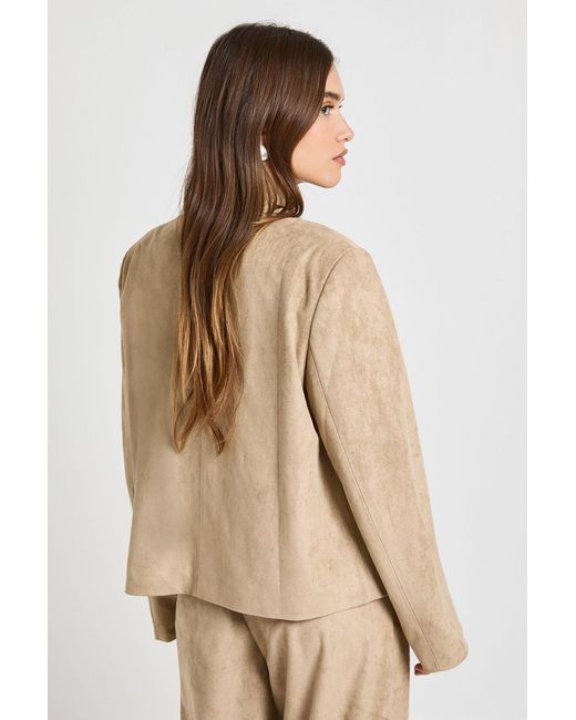 Boohoo Natural Suede Double Breasted Blazer
