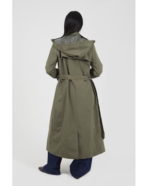 Brave Soul Green Light Double-Breasted Longline Trench Coat With Detachable Hood