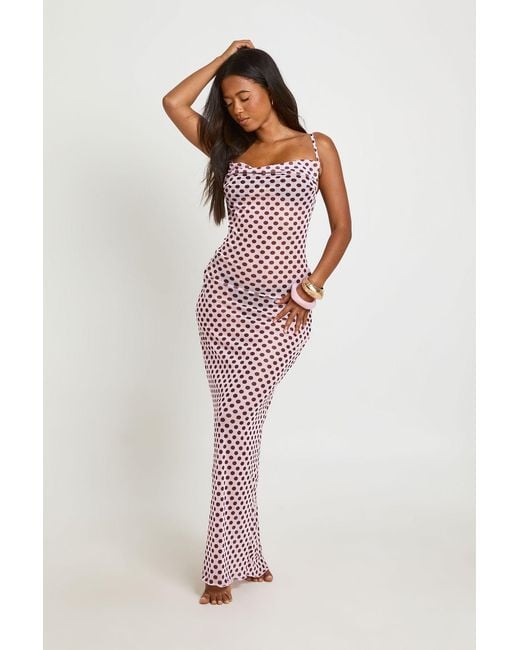 Boohoo Pink Beachwear Essentials Polka Dot Maxi Dress