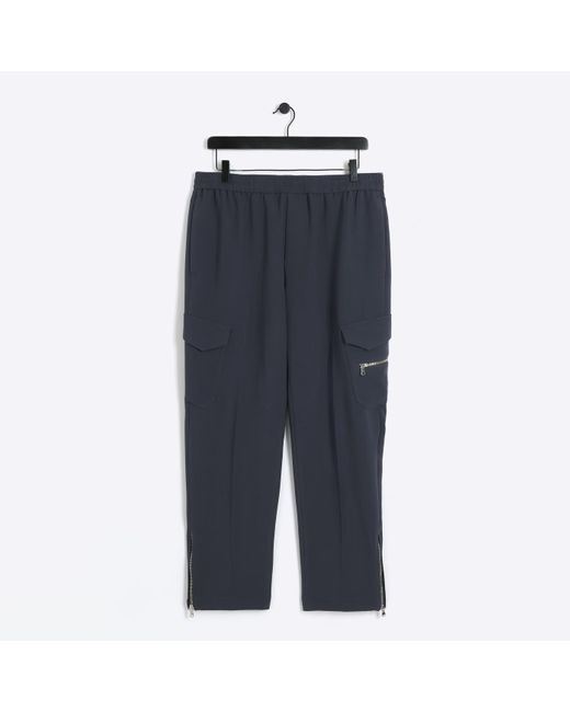 River Island Smart Trousers Slim Fit Cargo Cotton in Blue for Men