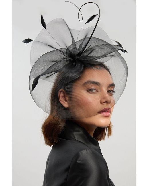 Karen Millen Gray Mesh Feather Detail Fascinator