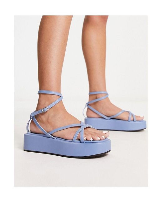 Truffle Collection Blue Strappy Ankle Strap Flatform Sandals