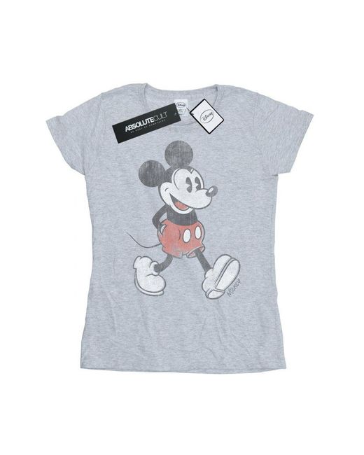 Disney Blue Ladies Walking Mickey Mouse Cotton T-Shirt (Sports)