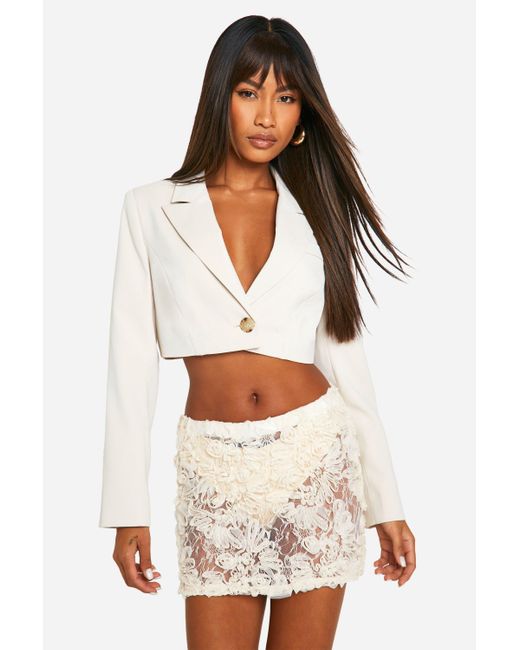 Boohoo White Textured Lace Mini Skirt