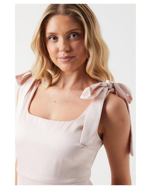 Oasis White Satin Tie Shoulder Midi Bridesmaids Dress