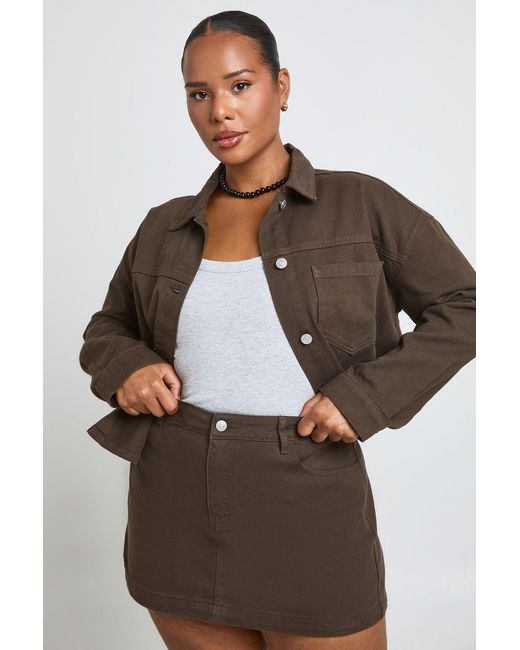 Boohoo Brown Plus Denim Mini Skirt