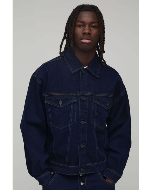 BoohooMAN Blue Oversized Denim Co-Ord Jacket for men