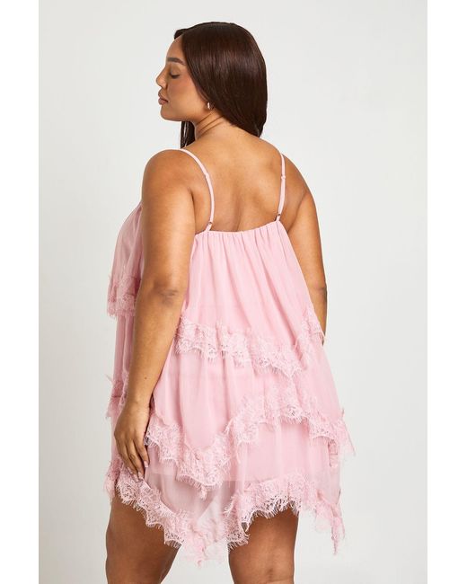 Boohoo Pink Plus Lace Trim Layered Shift Dress
