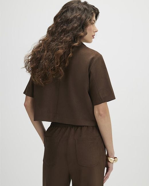 River Island Brown Shirt Faux Suede Short Sleeve