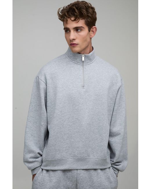 BoohooMAN Gray Essential Oversized Boxy Quarter Zip Funnel Neck Sweatshirt for men