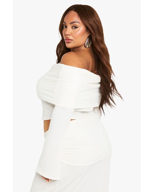 Boohoo Black Plus Bardot Crinkle Long Sleeve Top