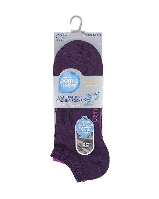 Permacool Purple Breathable Anti Sweat Trainer Quarter Socks For Hot Weather