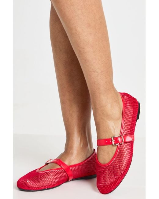 Boohoo Pink Mesh Mary Jane Ballet Flats