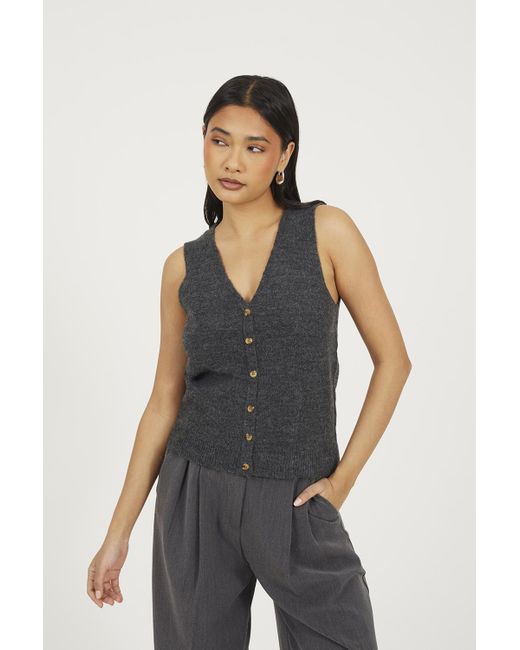 Brave Soul Multicolor Mossy Yarn V-Neck Knitted Waistcoat