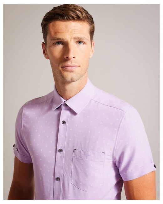 Ted Baker Purple Nochip Short-Sleeved Floral Geo Shirt for men