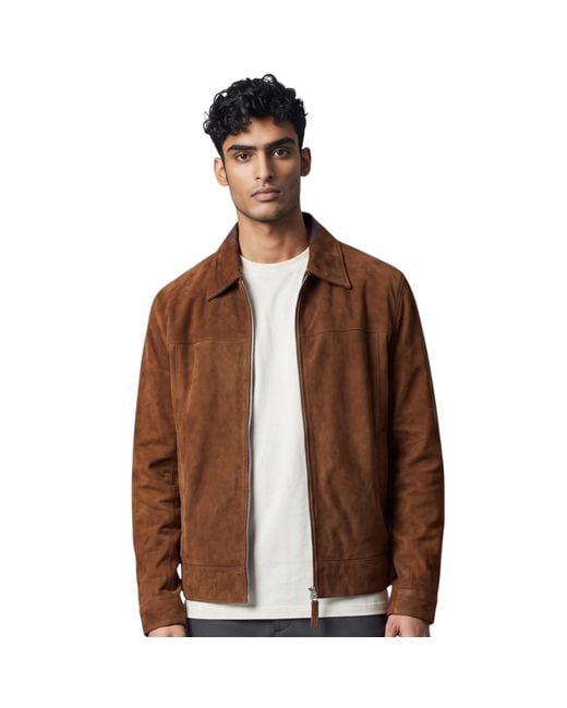 Infinity Leather Brown Goat Suede Harrington Biker Jacket for men