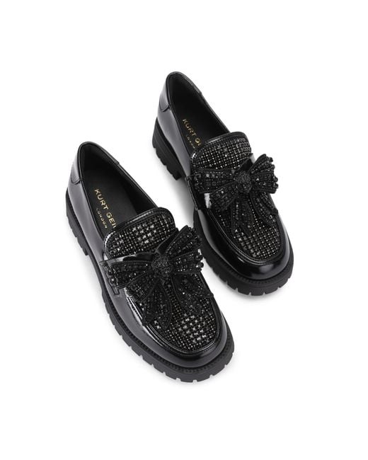 Kurt Geiger Black Leather Bow Crystal Loafer Loafers
