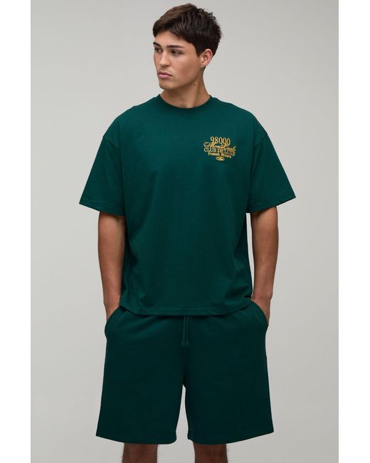BoohooMAN Green Oversized Embroidered Monte Carlo T-Shirt & Baggy Short Set for men
