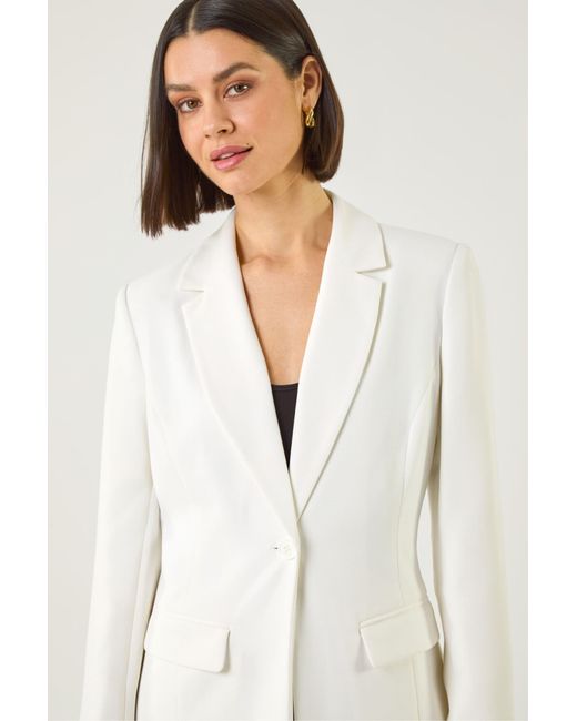 Roman White Smart Longline Blazer