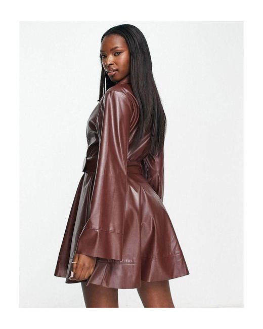chinese dress ladies Aesthetic Black Button Down Women Leather Shirt Dress