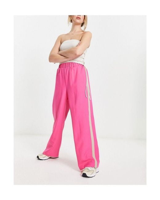 ASOS Pink Elastic Waist Side Stripe Trouser