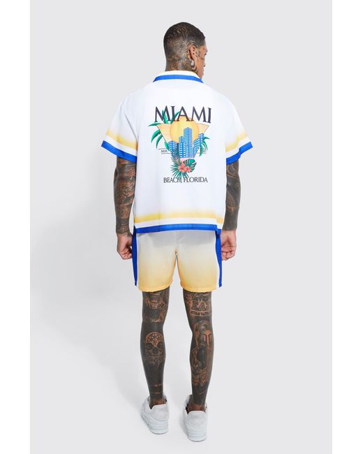 BoohooMAN Blue Regular Fit Miami Border Shirt And Short Set for men