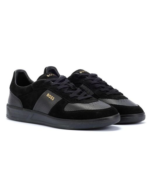 Boss Black Suede Embossed Sneakers for men