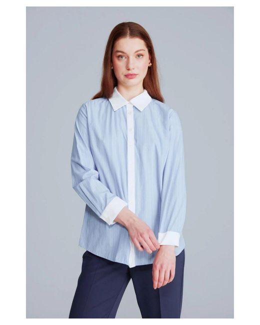 GUSTO Blue Contrast Collar Cotton Shirt