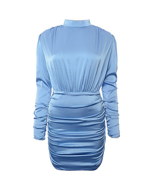 Rare London Blue Satin High Neck Mini Dress