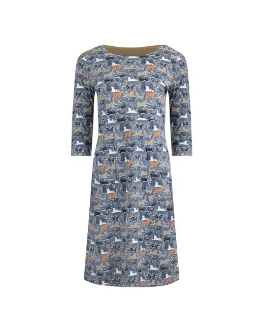 Weird Fish Blue Dog Printed Organic Cotton Dress