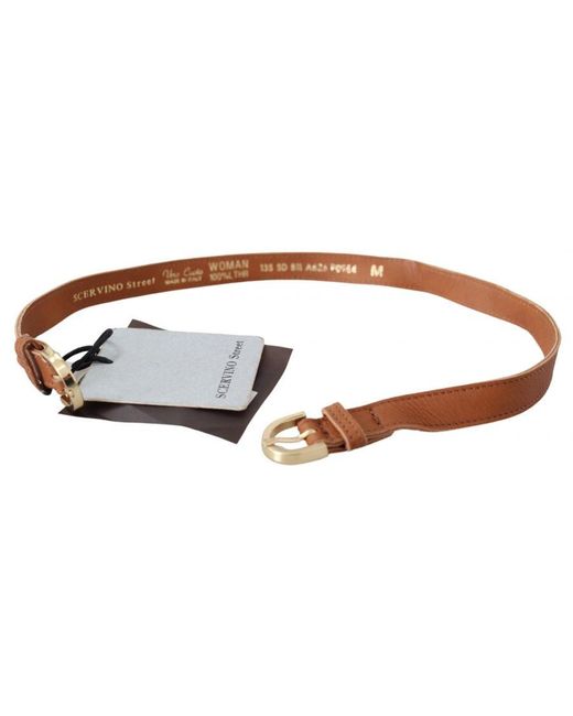 Ermanno Scervino Light Brown Leather Gold Double Buckle Waist Belt