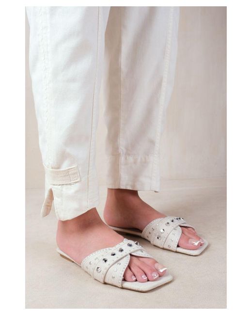 Where's That From Natural 'Saturn' Double Cross Over Strap Flat Sandals With Stud Details