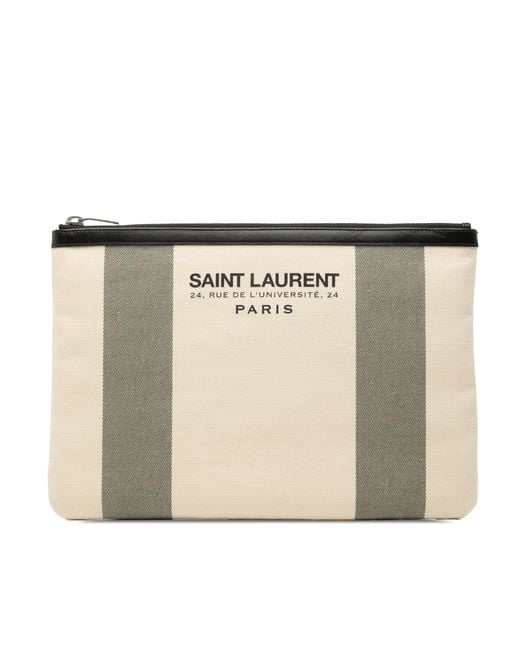 Saint Laurent Natural Pre-Owned Canvas Beach Zip Clutch