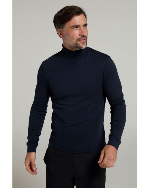 Mountain Warehouse Blue 'Meribel' Thermal Baselayer Top Combed Cotton Quick Drying Long Sleeve Sweater for men