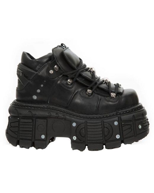 New Rock Black Metallic Leather Gothic Boots- M-Tank106-C2