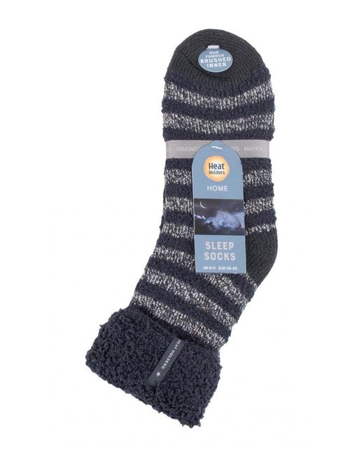 Heat Holders Blue Warm Luxury Fleece Lined Lounge Bed Socks for men