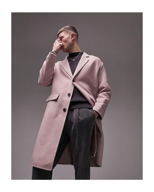 Topman Brown Relaxed Faux Wool Overcoat for men