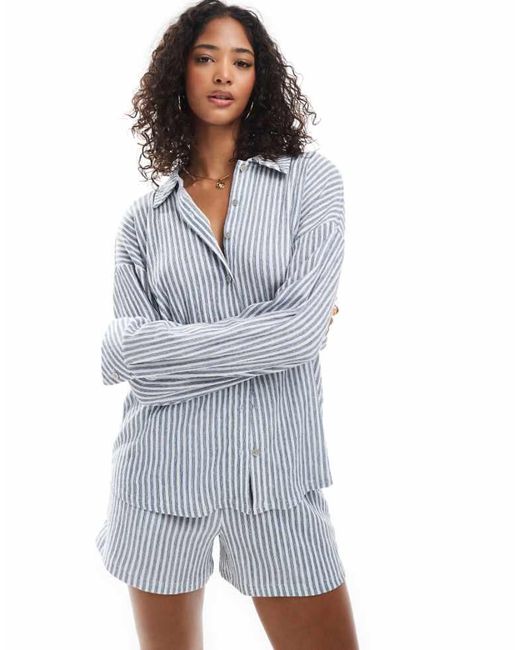 ONLY Blue Textured Oversized Shirt Co-Ord