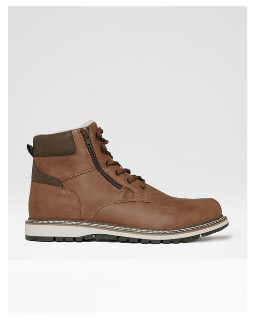 Threadbare Brown 'Elland' Sherpa Lined Worker Boots for men