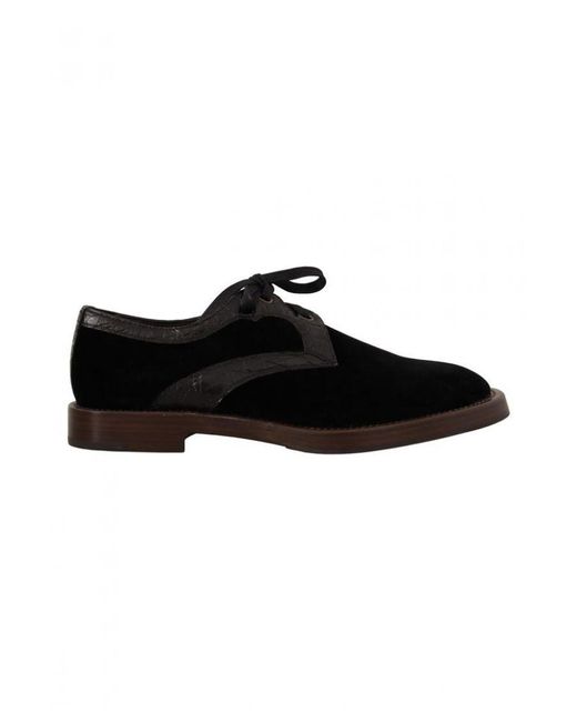 Dolce & Gabbana Black Velvet Exotic Leather Shoes for men