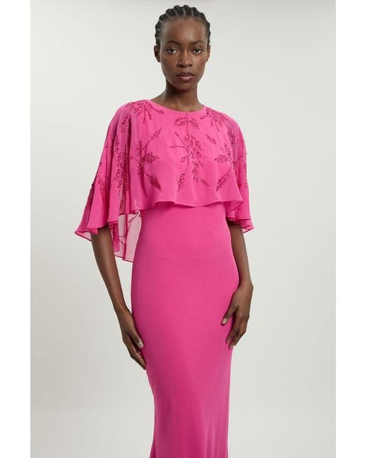 Karen Millen Pink Beaded Cape Detail Maxi Dress
