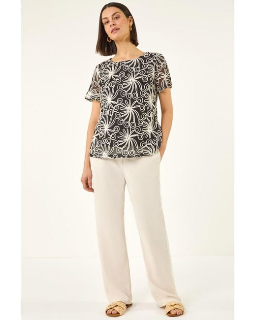 Roman Natural Embroidered Texture Top