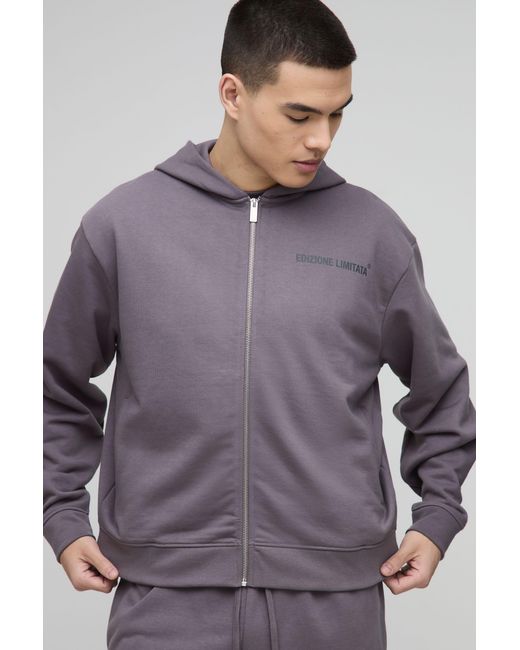 BoohooMAN Purple Oversized Boxy Edizione Limitata Heavyweight Zip Hoodie for men